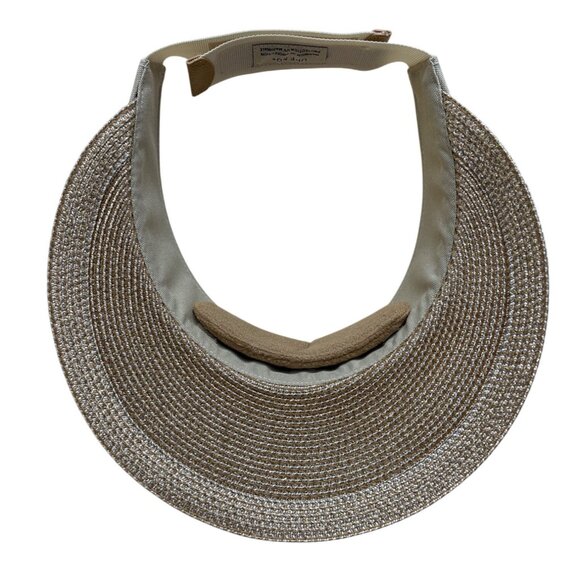 Eric Javits Beige Squishee Visor Hat With Adjustable Strap & Gold Button Detail - Picture 9 of 11